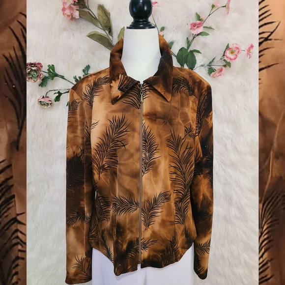 Vintage brown ombré with glitter feathers zip up - Picture 2 of 6